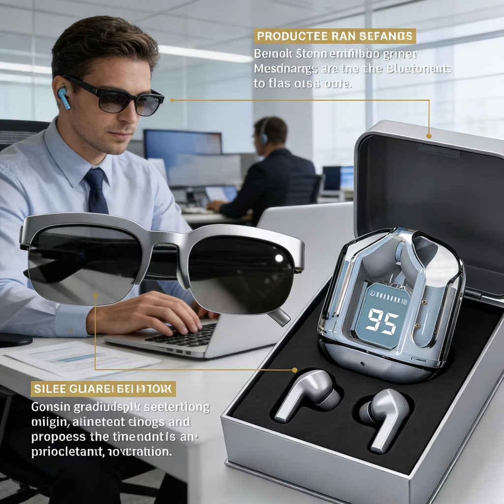 AI Translation Smart Glasses + Wireless Headphones, Support Real-time Online Translation In Multiple Languages, Popular Multi-functional Rechargeable Music Glasses, Audio Glasses With Built-in Microphone, Popular High-quality Sound Effect Sports Hea