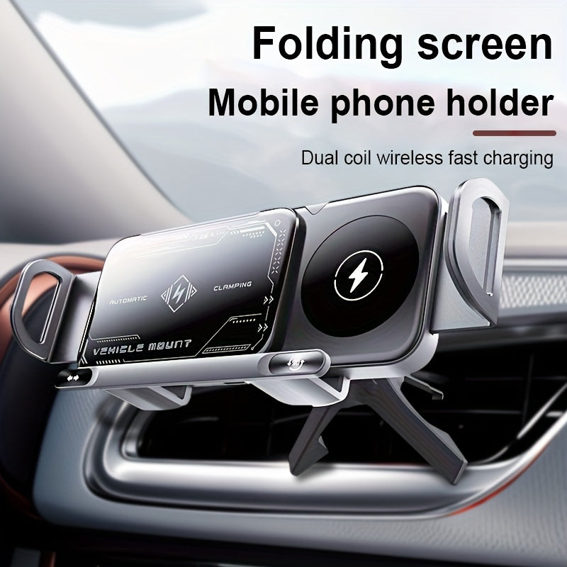 [15W Fast Charging] Car Wireless Charging Stand 15W Wireless Charger Stand, Induction Opening And Closing, Horizontal And Vertical Rotation, Dual Coil Fast Charging, Suitable for Various Folding Screens, for Galaxy Zfold6/5/4/3 for Galaxy Z Fold/Notes, Et