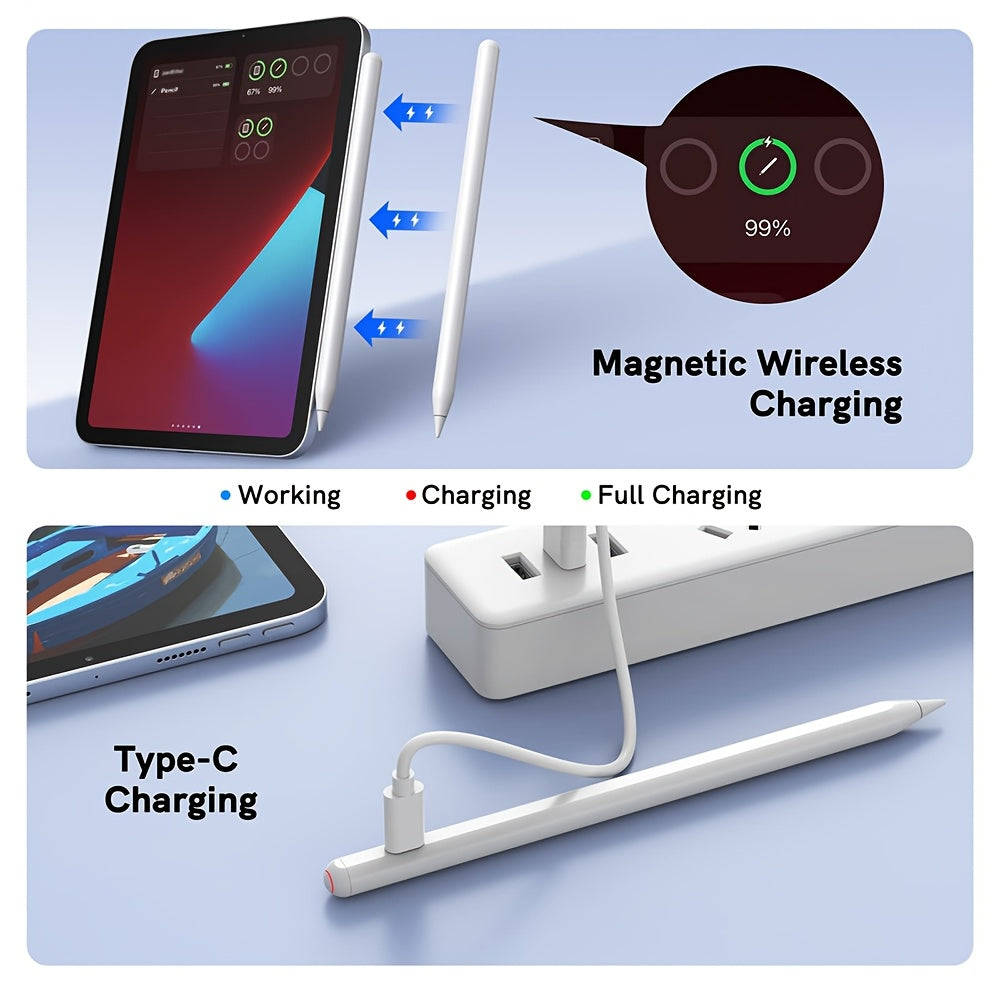 iPad Pencil 2nd Generation Stylus Pen Compatible for iPad Air 5/4/3, Mini 7/6/5, Pro 11"/12. 9"/13" Tablets with Magnetic Charging & USB, Stylus Pen with Palm Rejection, Compatible for iPad A16/10/9/8/7/6