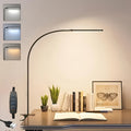 A Clip-On LED Desk Lamp Suitable for Home Office Use, Offering Three Lighting Modes And Ten Brightness Settings, with a Long Flexible Gooseneck And Swing Arm for Focused Lighting, Powered by USB, in Black Color