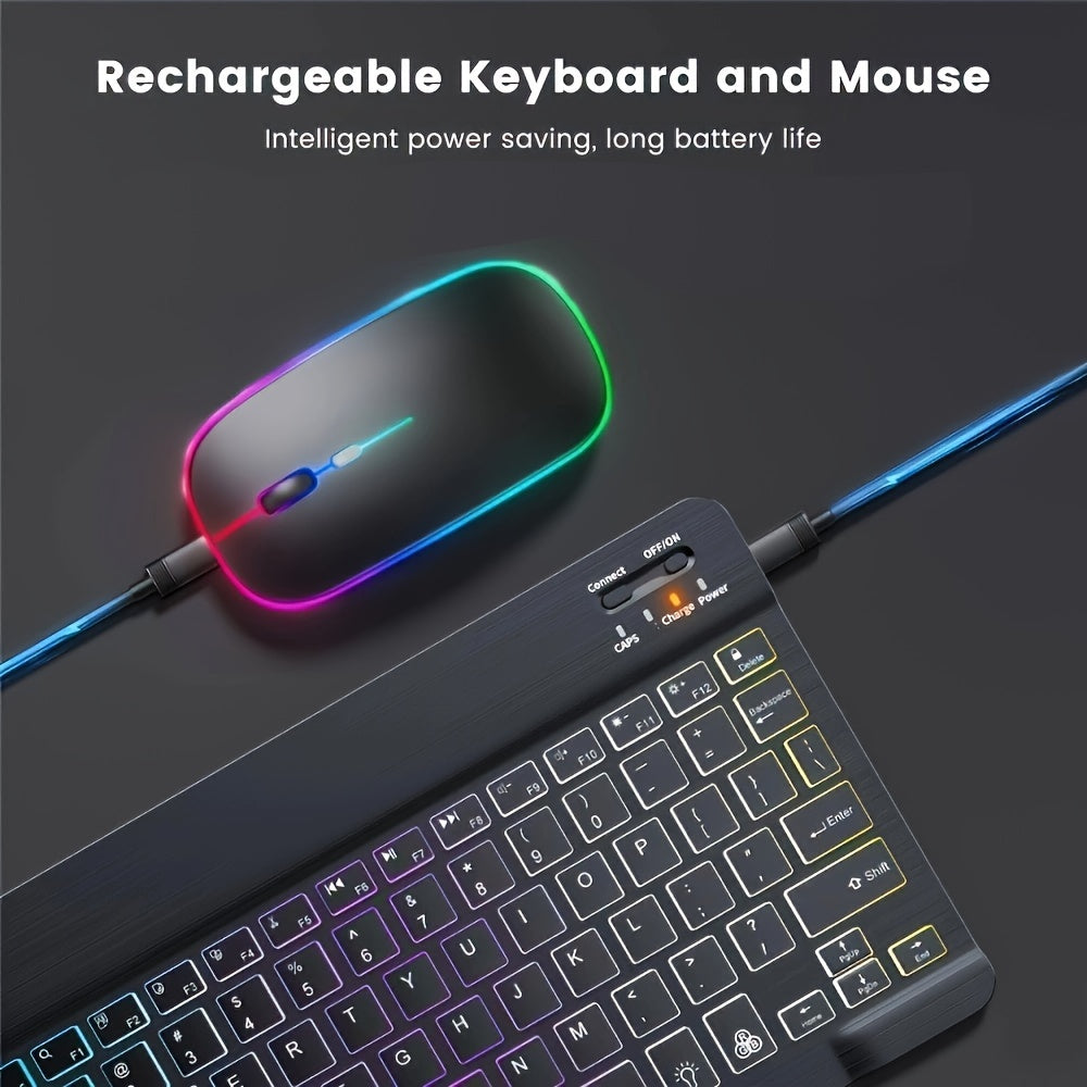 Ultra-Thin Backlit Wireless Keyboard & Mouse Combo Portable Optical Tracking, Rechargeable Li-Polymer Battery, Type-C Charging, Tablet-Compatible, English QWERTY Layout