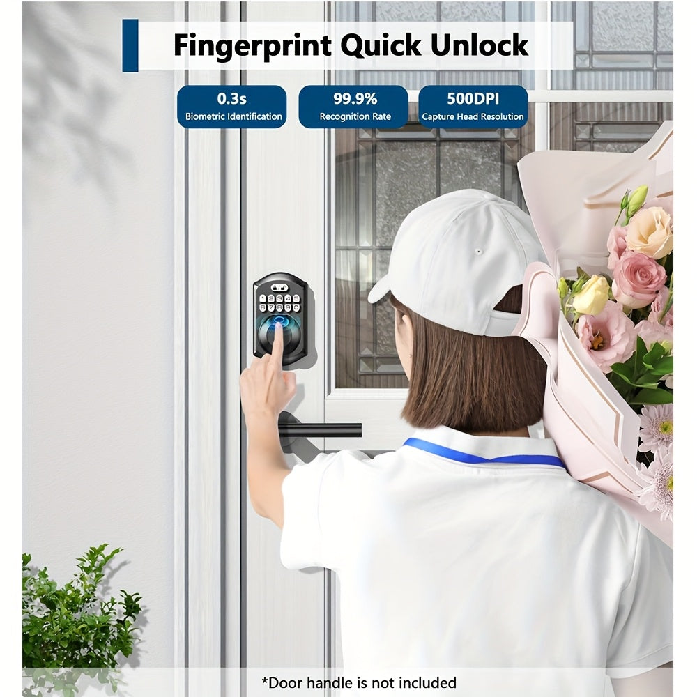 Smart Door Lock with Fingerprint & Keypad, Keyless Entry Door Lock with Bluetooth App Control, Tuya Smart Lock, Digital Electronic Front Door Lock, Auto Lock, Vacation Mode, Hidden Key Backup, Door Lock with Handle, Father's Day Gift for Dad