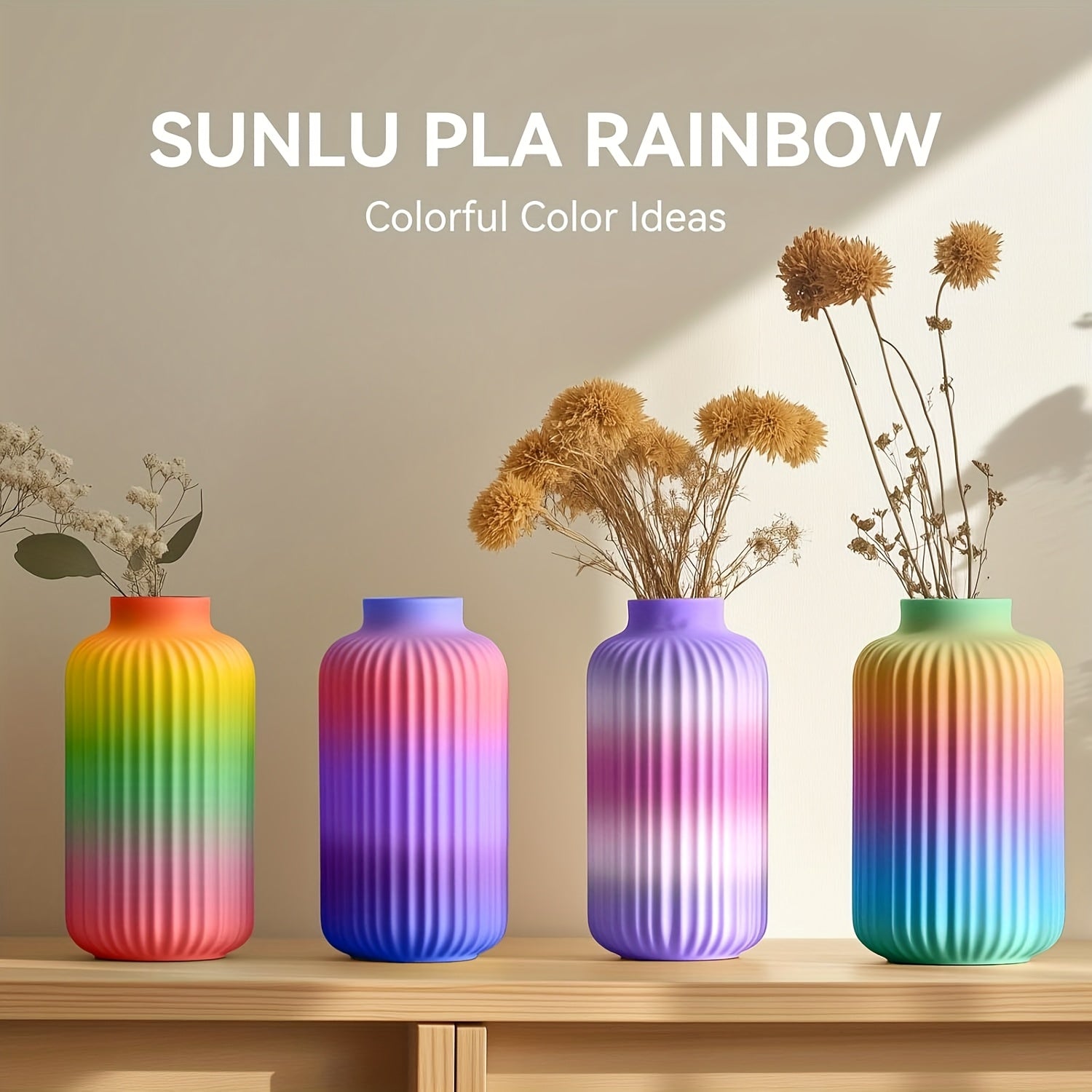 [Rainbow PLA Filament] Sunlu PLA Filament 1.75mm 4*250g Rainbow Bundle, SUNLU 3D Printer Rainbow Color, Fast Color Change Each 8 Meters, 250g Spool, 4 Rolls, Rainbow 01-04