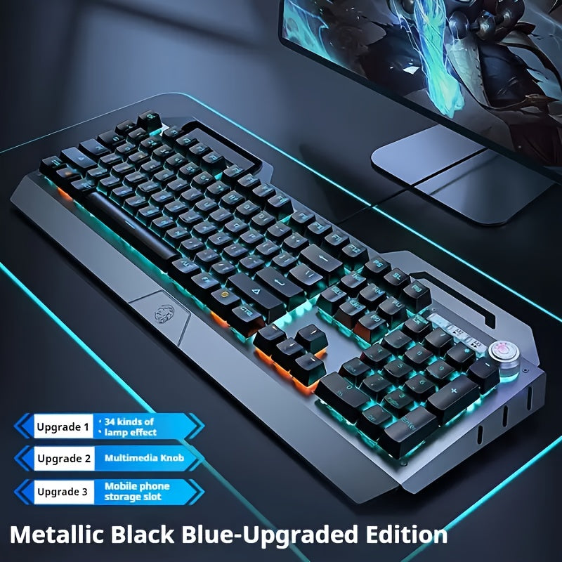 Wired Gaming Keyboard, 104 Keys Full Size, LED Backlight, Ergonomic Quiet Design, USB Power, Adjustable Volume Knob, for Desktop And Laptop Computers, Office Accessories