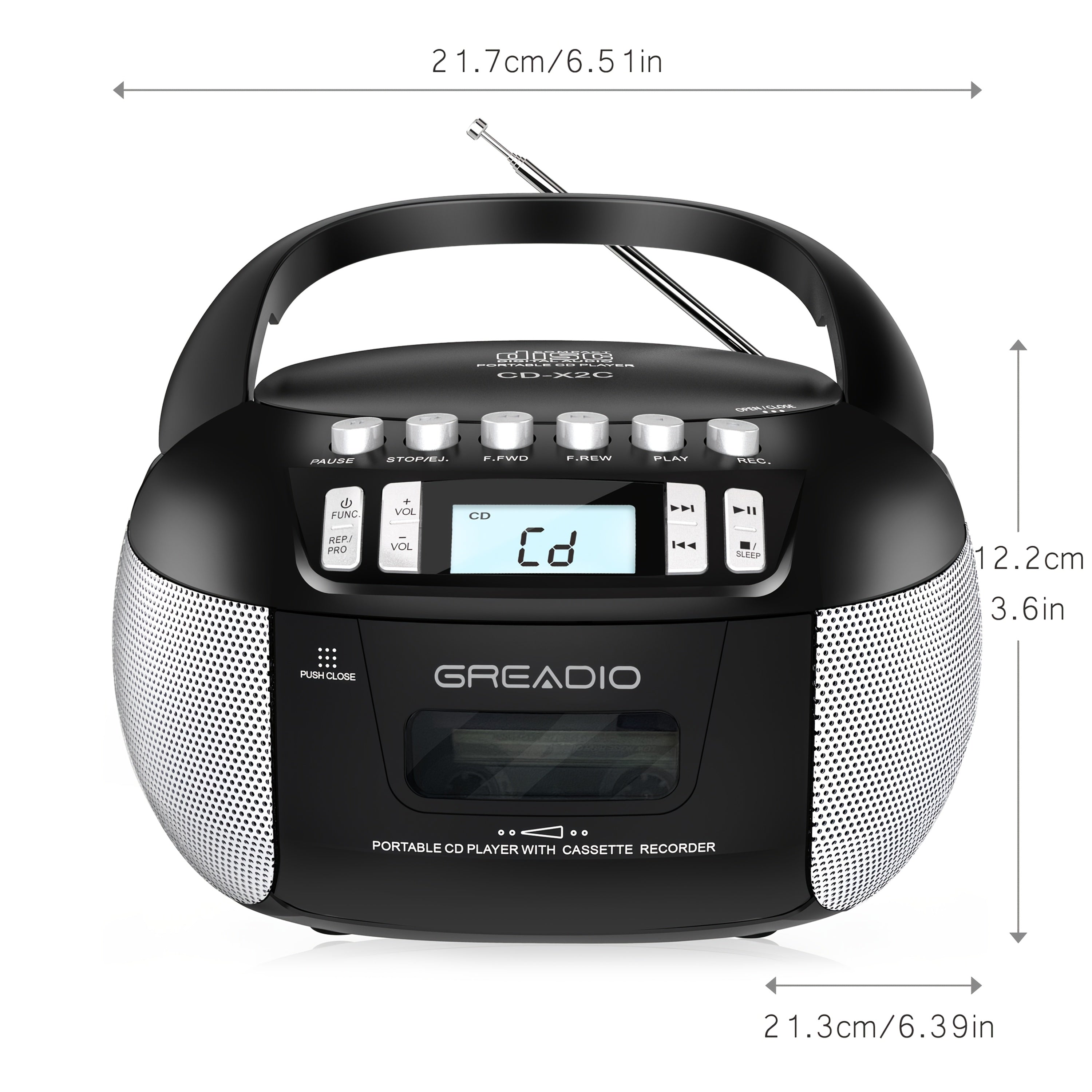 Greadio CD And Cassette Player Combo, Boombox CD Player Portable with AM/FM Radio, Tape Recording, Stereo Sound, AC/DC Powered, Aux/Headphone Jack, Sleep Timer for Home, Senior