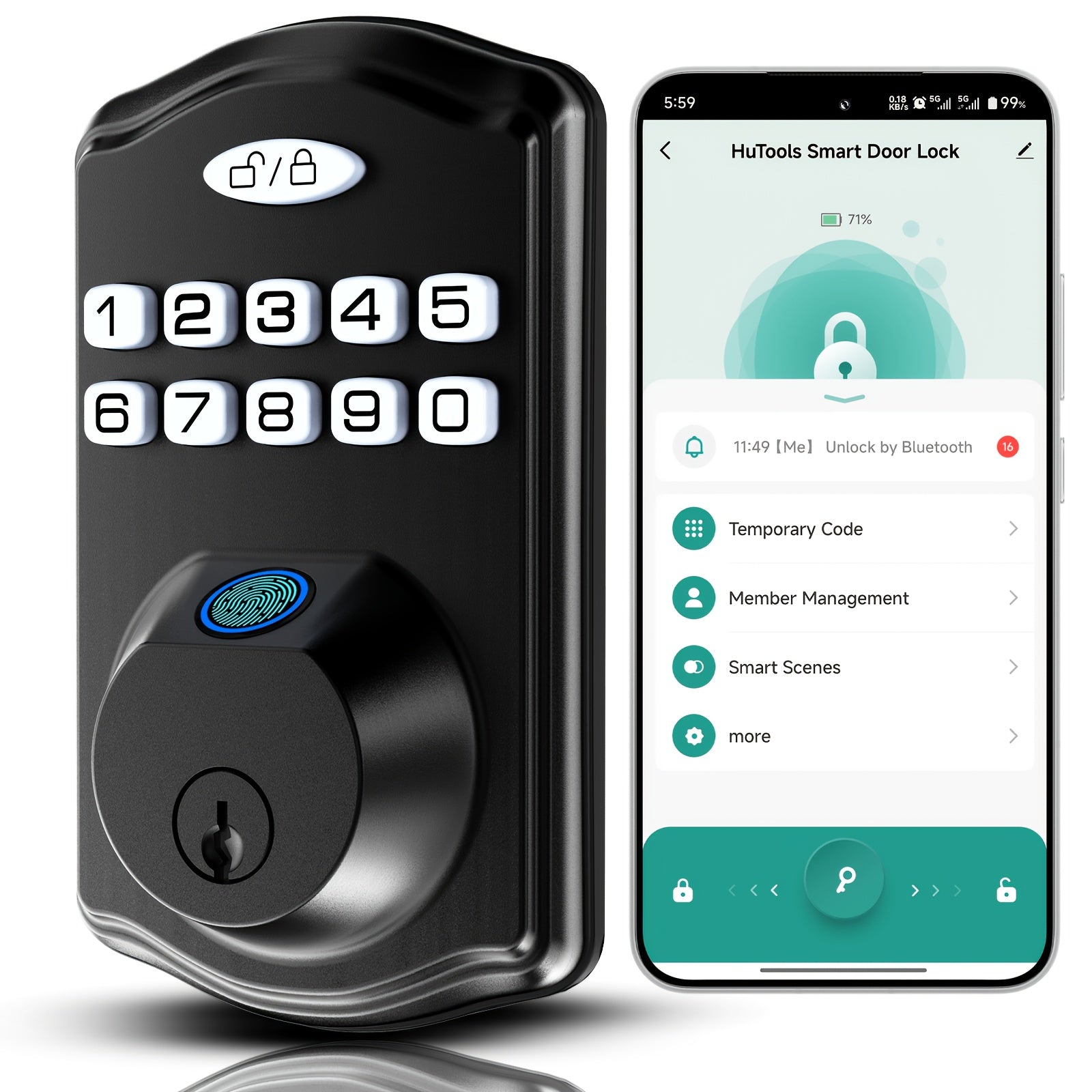 Keypad Door Lock, Smart Keyless Entry Door Lock Series, Biometric Fingerprint, Phone App Or Keypad Unlock, Deadbolt with Optional Handle Set, Auto-Lock Security Hardware for Front Door And Office, Heavy Duty Zinc Alloy