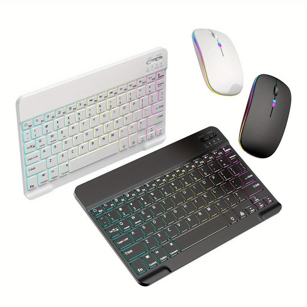10-Inch Wireless RGB Backlit Gaming Keyboard and Mouse Set, Portable Keyboard Mouse and Mouse Pad Combo for PC iOS Android Tablets and Computers