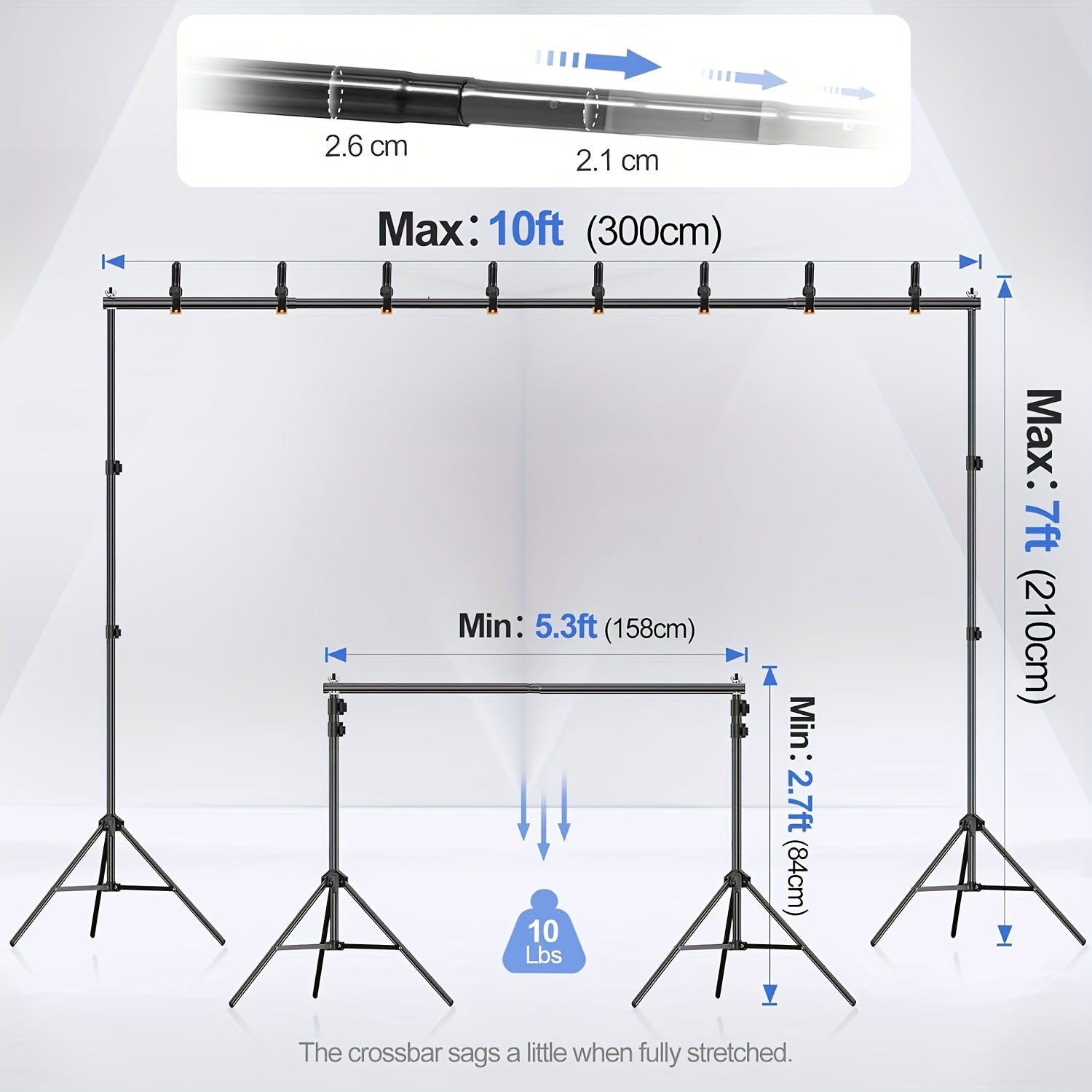 Adjustable 10X7 Ft Backdrop Stand for Photography, Complete with a Carrying Bag, Suitable for Events, Photo Sessions, Projector Displays, Weddings, Decorations, And Balloons