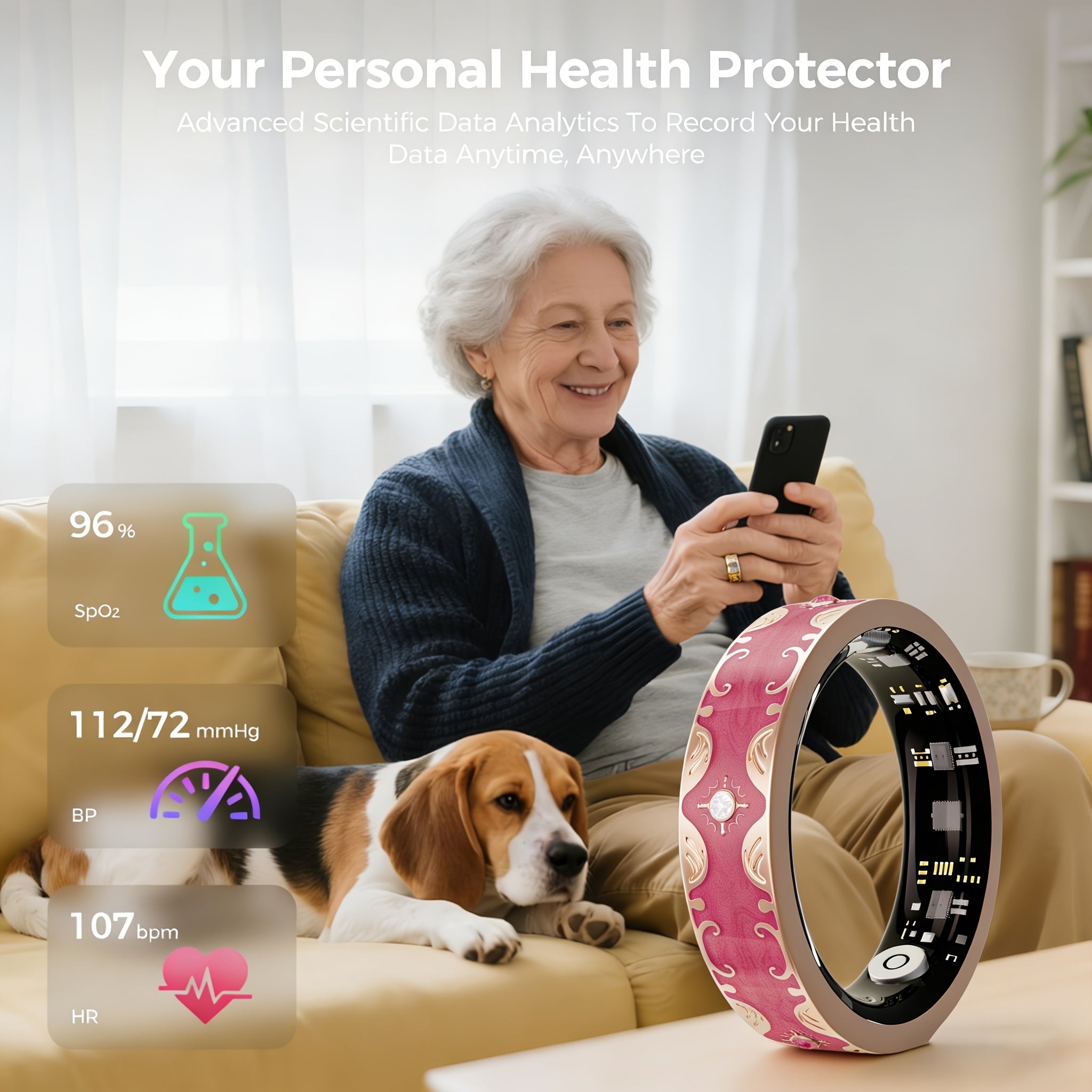 Smart Ring Fitness Tracker for Women, Health Sleep Tracker for iPhone and Android, Activity Tracker Ring with 24/7 Health Tracker, Exercise, Stress, Women Health, Gesture Control for Photos, Strava Sync, No Subscription - Gifts for Her Women Mom Wife