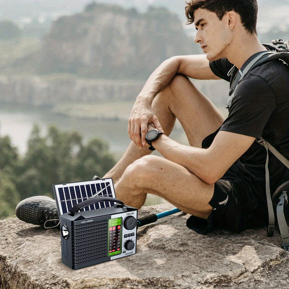 2026 New 5-in-1 Emergency Radio with Dual Speaker System, MP3/USB/TF Card Player, FM/AM/VHF/SW Bands,, 180° Foldable Solar Panel & Flashlight - Portable for camping,, Power Outages (/)