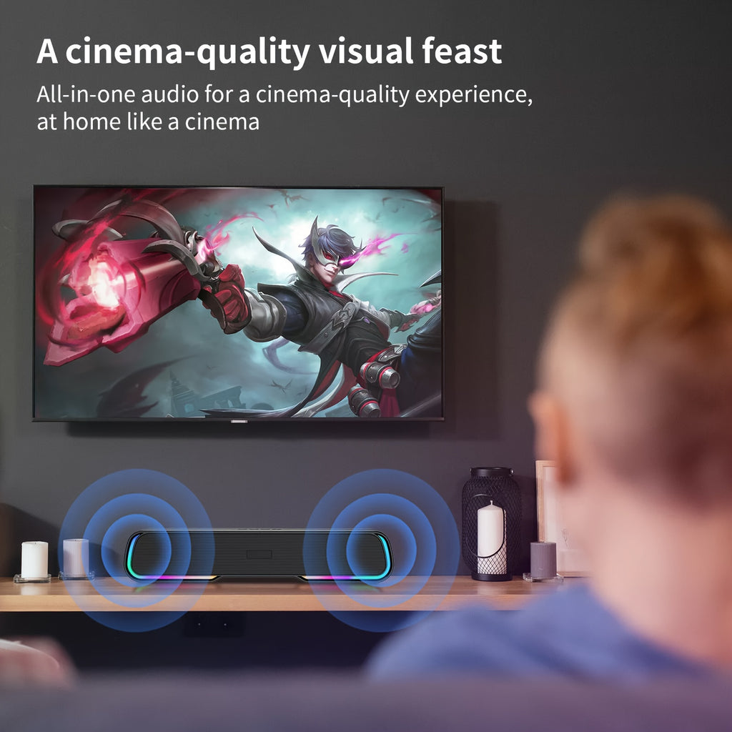 Soundbar Speaker with Subwoofer for Music Playback, HiFi Stereo Speaker, Home TV Surround Sound, Surround System for Home Theater, TF/AUX/U Disk/TWS, Perfect for Gaming And Home Theater Setup, PC, Laptop, Smartphone, Tablet, Gaming Console, High