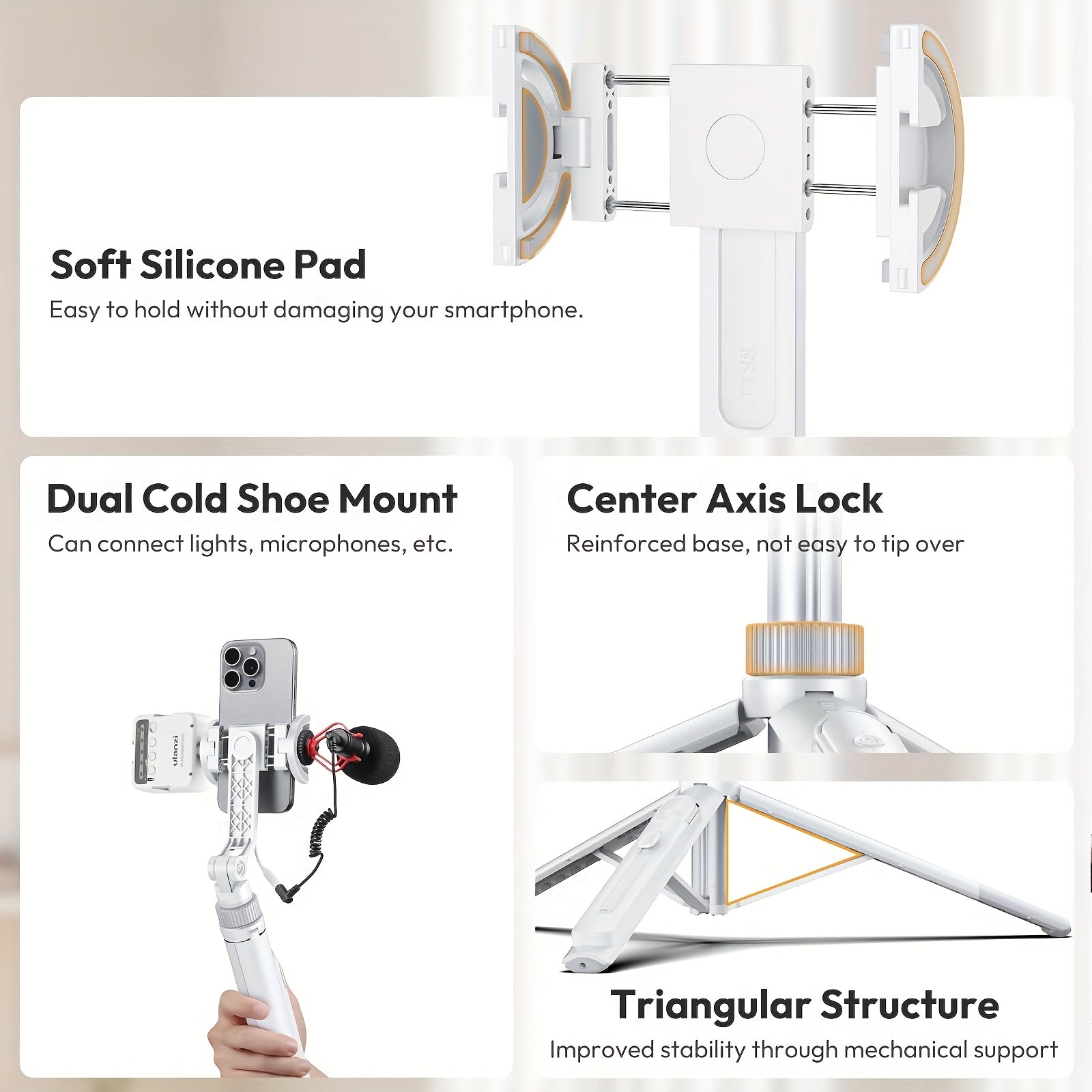 ULANZI TT88 Extendable Phone Tripod, 57" Magnetic Selfie Stick Stand with 2-in-1 Phone Clip, 2 Cold Shoe Mount Lightweight Travel Tripod Compatible with iPhone, for Vlogging Video Recording Mobile Photography, Portable Phone Holder, Vlogging