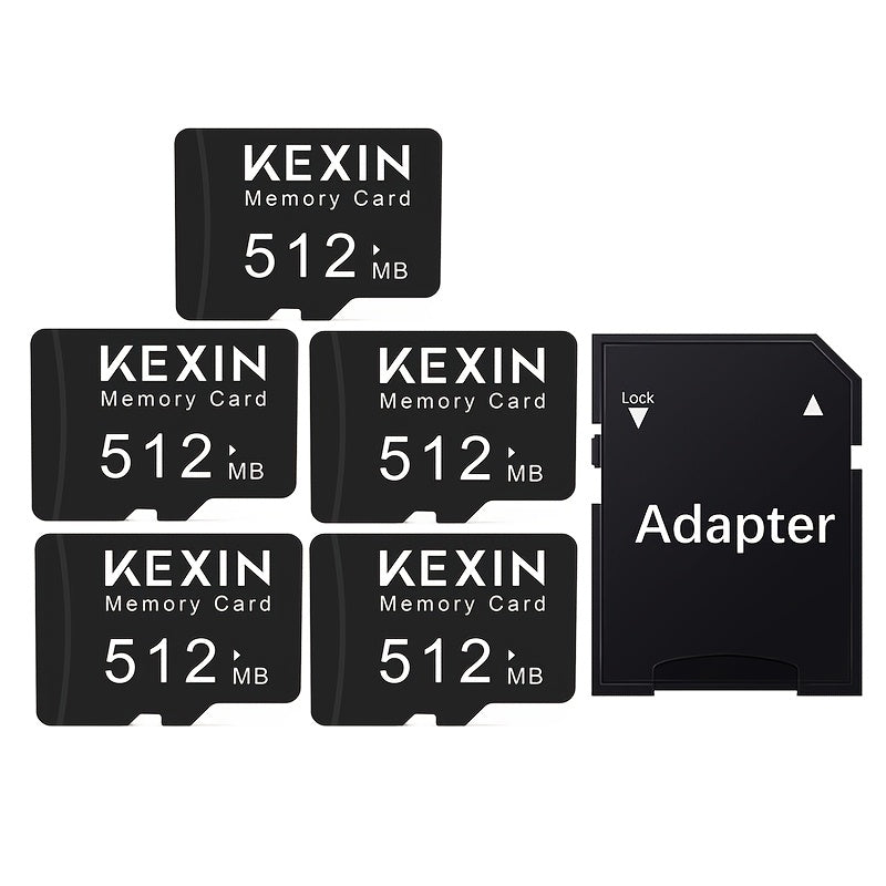 KEXIN 5-Pack 512MB 128MB SD/TF Flash Memory Card - High-Speed Class 4, Secure Compact Size For Phone, Camera, Tablet, Laptop, Car Audio & Game Console, Versatile Compatibility