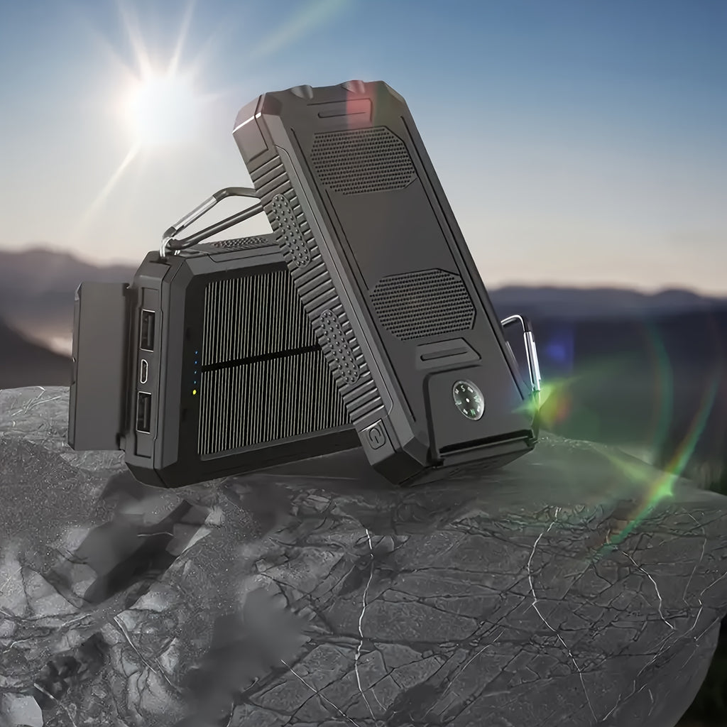 Portable Solar Mobile Phone Charger, Camping External Battery Charger For Mobile Phones, 2 USB/ LED Flashlights With Compass For Outdoor Activities, 20000mAh/40000mAh Portable Solar Power Bank