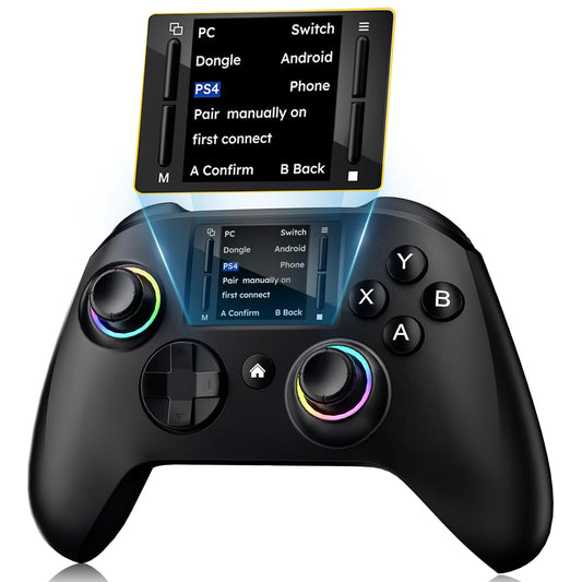 Interactive Wireless Gaming Controller with Touchscreen Compatible with Pc/Ps4/Switch/Android/Ios Devices Features 4 Programmable Buttons with Rapid-Fire Functionality Equipped with a Six-Axis Gyroscope And Dual Vibration Feedback, RGB Lighting
