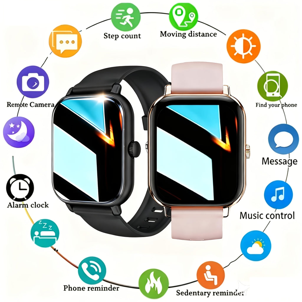 New Unisex Smartwatch Compatible for iPhone Android, Wireless 5.4 Smartwatch with Voice Assistant, Wireless Calls/Speaker/Music Control,, Voice Command Remote Control, Wearable Fitness Tracker for Men & Women