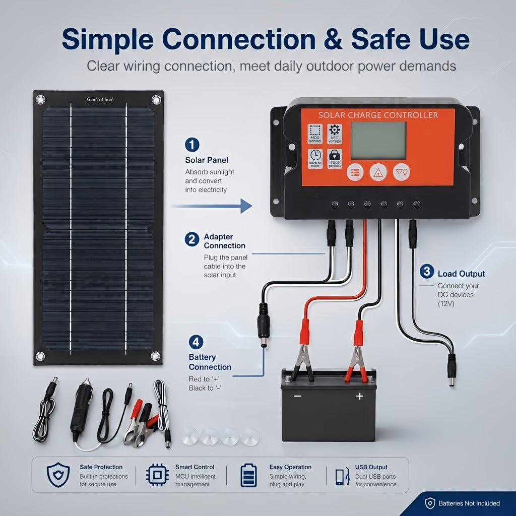 Portable Solar Charging Kit With 100A Controller Foldable Design USB Direct Charging For Outdoor Camping Travel Car RV Boat Emergency Power Supply | Solar Panel Kit | Emergency Charger