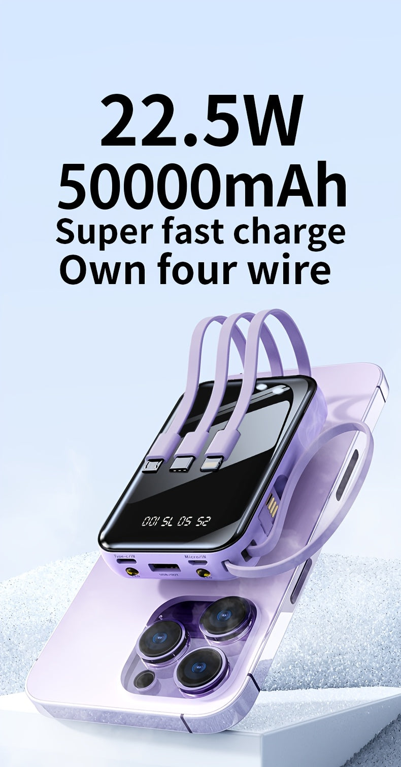 Portable Large Capacity Mobile Power Bank, Spare Battery Pack, Fast Charging, Built-in Intelligent Digital Display Of Power/multiple Data Cables/flashlight, Outdoor Portable Emergency Power Supply Device, Gift For Relatives And Friends