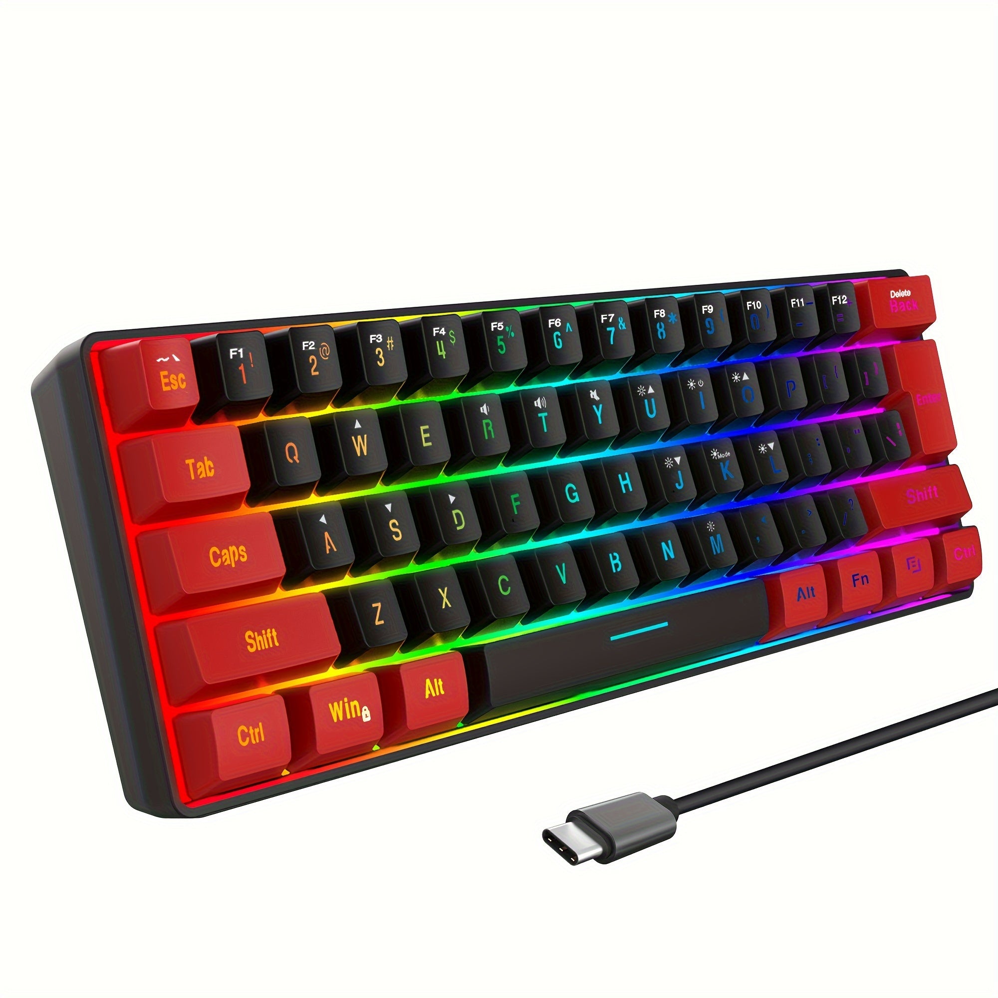 SNPURDIRI 60% Wired Gaming Keyboard, Small RGB Backlit Membrane Gaming Keyboard, Ultra-Compact Mini Keyboard for PC Gamers, Red And Black