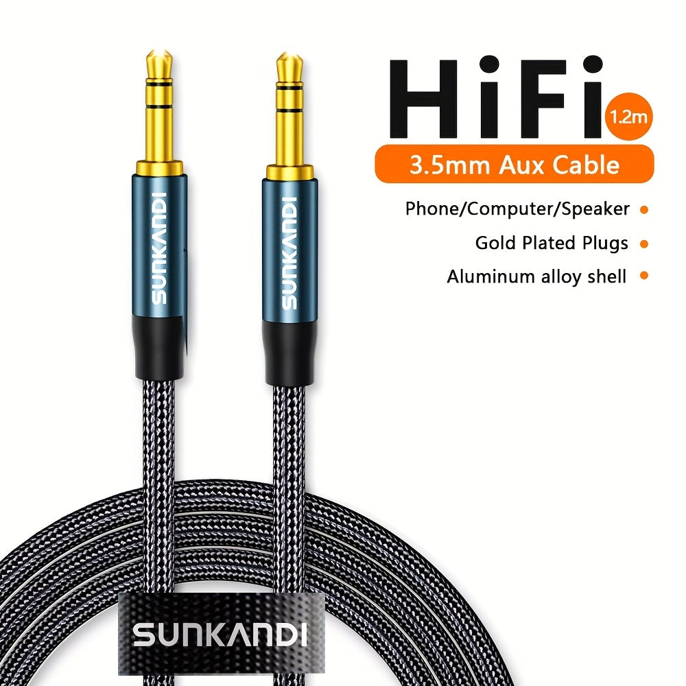 SUNKANDI Premium 3. 5mm Male to Male Stereo Audio Cable - Durable AUX Cord for Car, Headphones, Speakers & Smartphones, Home Stereos