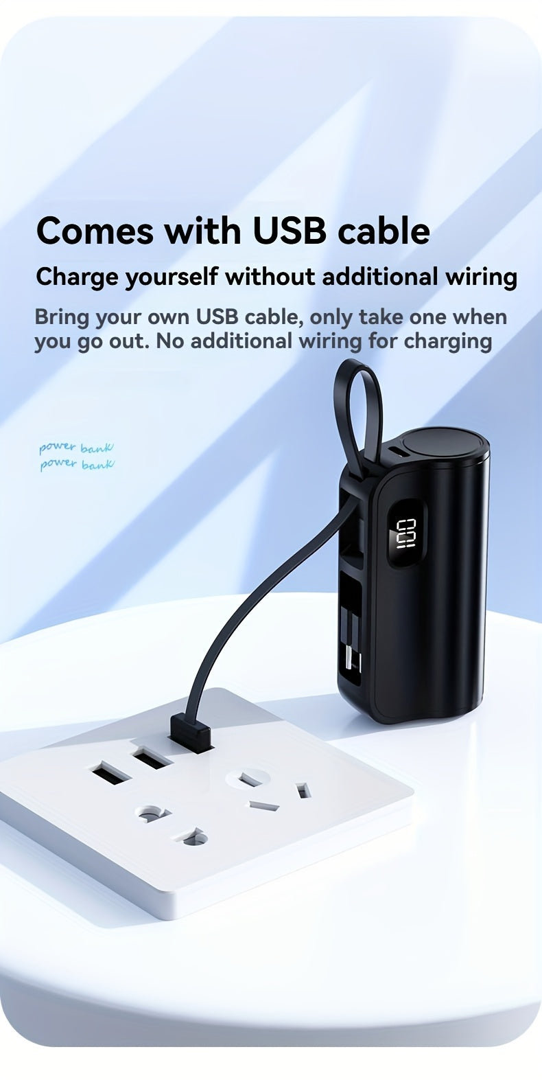 2026 New Model, 3-in-1 Mini Power Bank 6000mAh Mobile Power, Built-in USB-C And For IPhone Dual Charging Plugs 22.5w Fast Charging, LCD Display, With Phone Stand And USB Charging Cable, Compatible With Various Phones And Other Electronic Devices