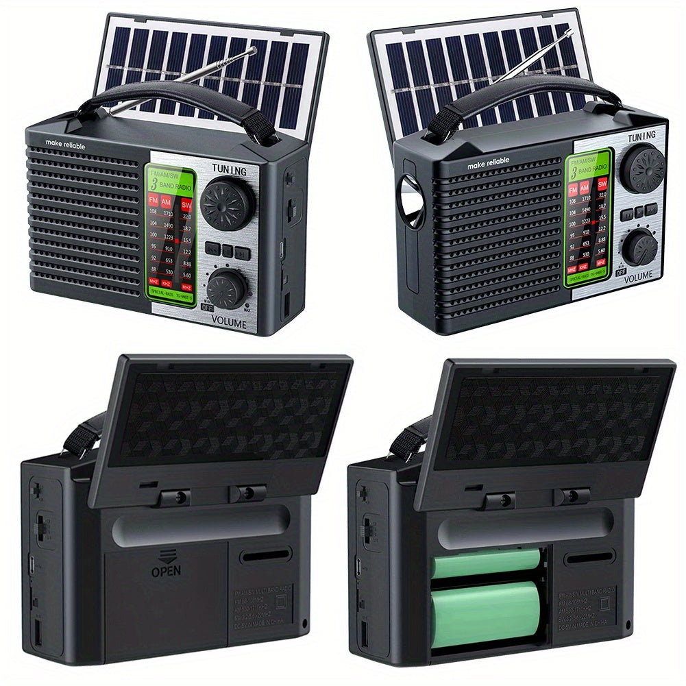 2026 New 5-in-1 Emergency Radio with Dual Speaker System, MP3/USB/TF Card Player, FM/AM/VHF/SW Bands,, 180° Foldable Solar Panel & Flashlight - Portable for camping,, Power Outages (/)