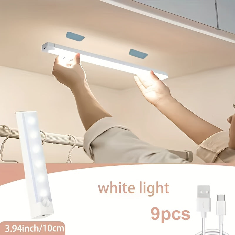 12/9/6pcs LED Motion Sensor Smart Cabinet Lights, USB Rechargeable, 3 Adjustable Modes, Wireless Night Light for Bedroom, Staircase, Kitchen, Intelligent Offices Piano Room & Dance Studio, Bedside Reading Lights, Lights for Cabinets