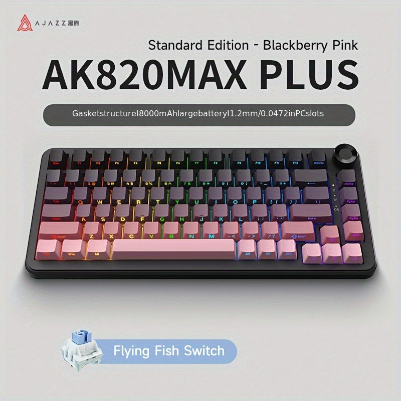 AJAZZ AK820/AK820MAX PLUS 75% (Wired/2.4wireless) RGB Gasket Mechanical Keyboard With Volume Knob, South Facing LED, Poron Foam, PBT Keycaps, Programmable Hot-Swap Keyboard