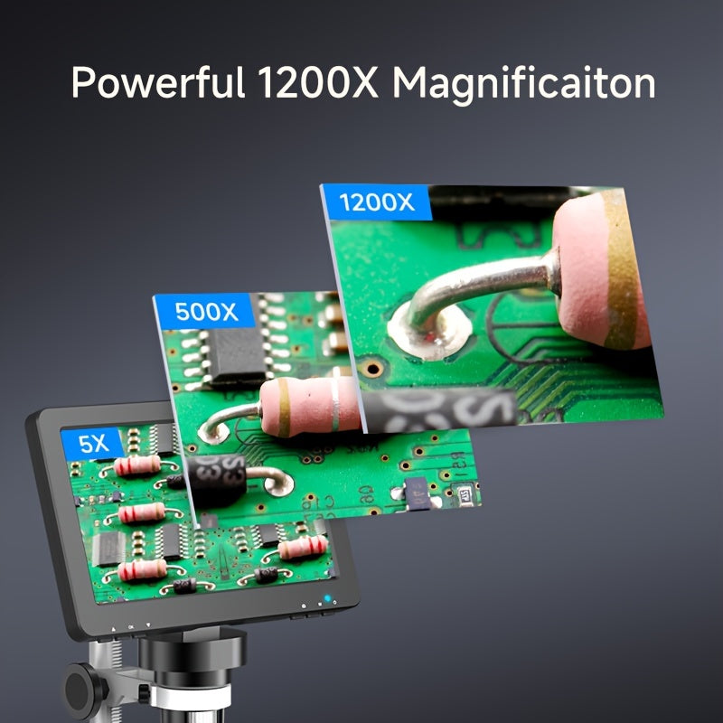 7" LCD Digital Microscope 1200X, DM9 Coin Microscope 12MP Video Microscope with 8Leds, Windows Compatible, 32GB