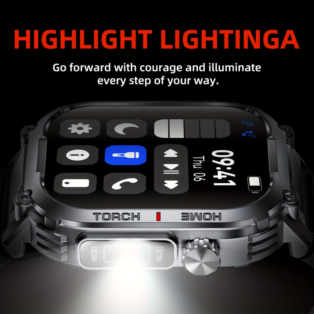 [Ideal Gift] 2.02" Smartwatch, Smart Watches for Men Women, 100+ Sport Modes, Answer/Dial Calls Watch with LED Flashlight, Waterproof, TFT Screen, Sleep Tracker, Fitness and Activity Tracker Compatible with iPhone and Android Phones - Gifts for Men/Father
