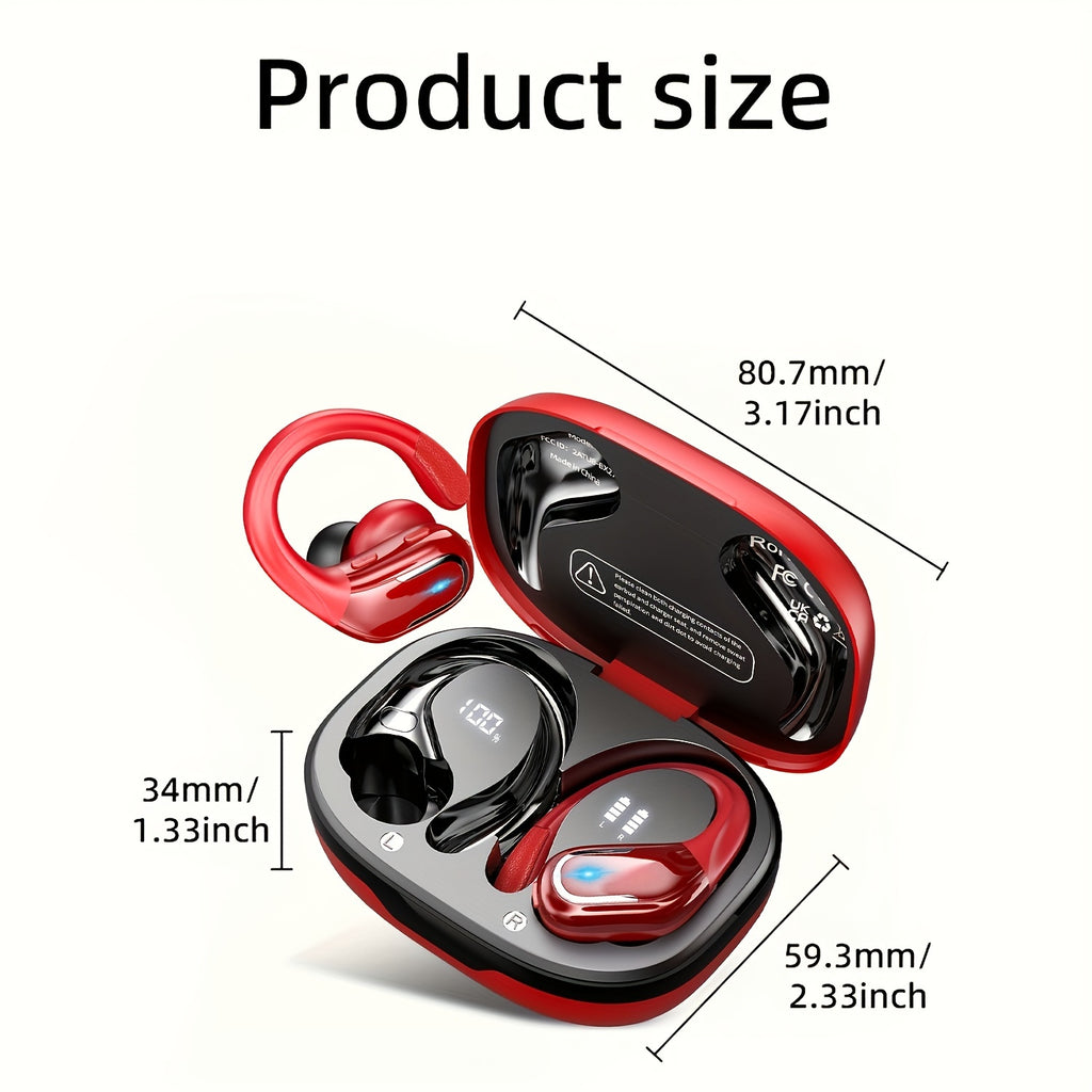 LIFEBEE Wireless Earbuds with Dual-LED Display, ENC Noise Cancelling & Pure Bass Sound - Over-Ear Headphones with Earhooks, Built-in Mic, Compatible for Running/Sports, Wireless Earphones