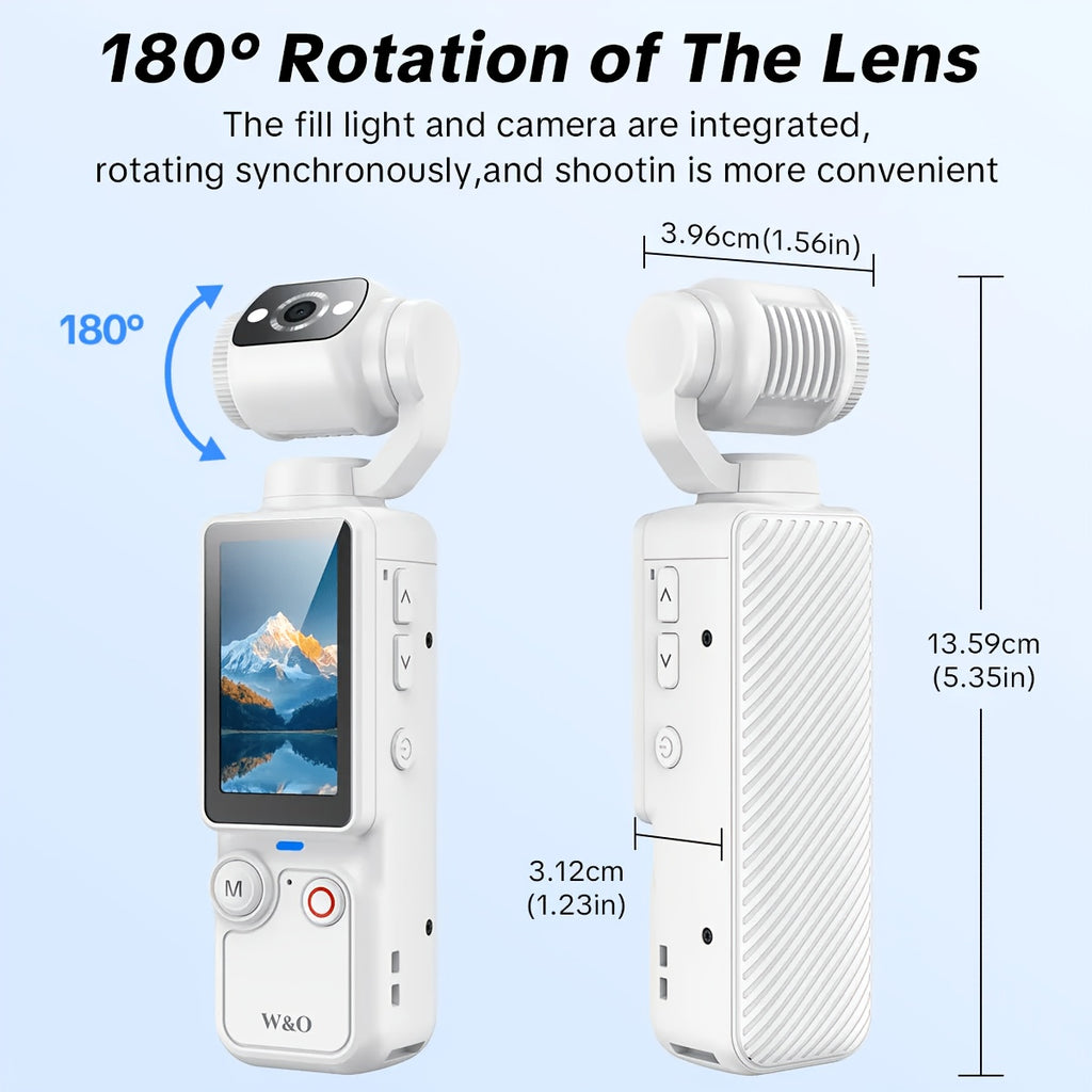 W&O Video Recording Pocket Camera - 1.9 Inch Screen, 180° Rotating Camera Shot, 2000mAh Battery, USB-C Charging, Webcam Camera, 32G Memory Card, Outdoors Sports Camera, Suitable for Cycling, Travel, And Personal Use - Great Birthday Christmas Gift.