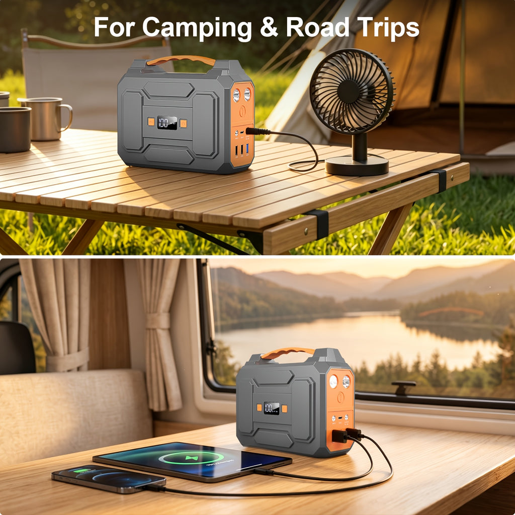 [Portable Power Station] 300W/150W/100W Portable Power Station Solar Generator - Compact Lithium-Ion Battery Charger with AC Outlet, DC & USB Outputs, LED Flashlight, Built-in Cooling Vents for Camping, RV, Emergency Home Use, Festivals - Portable Charger