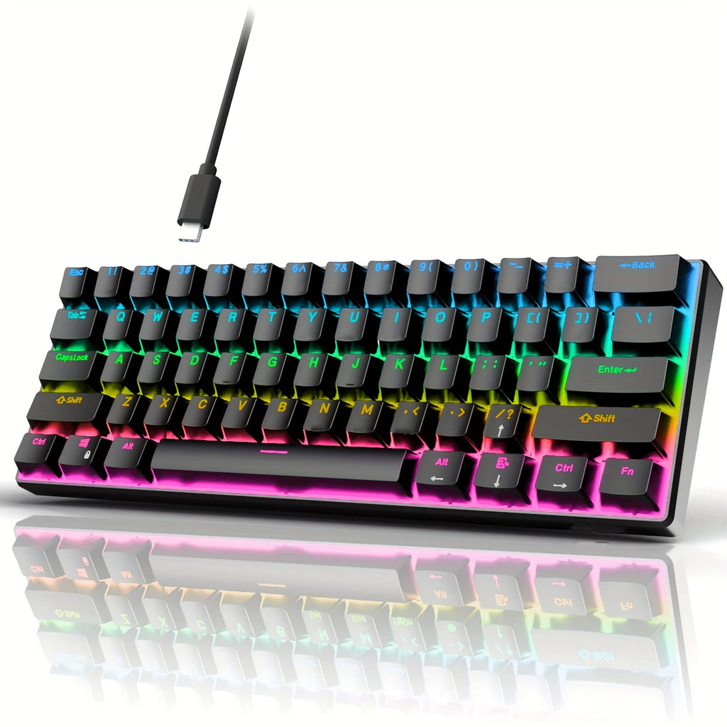 Wired 60% Mechanical Gaming Keyboard RGB Backlit 61 Keys Ultra-Compact Blue Switch