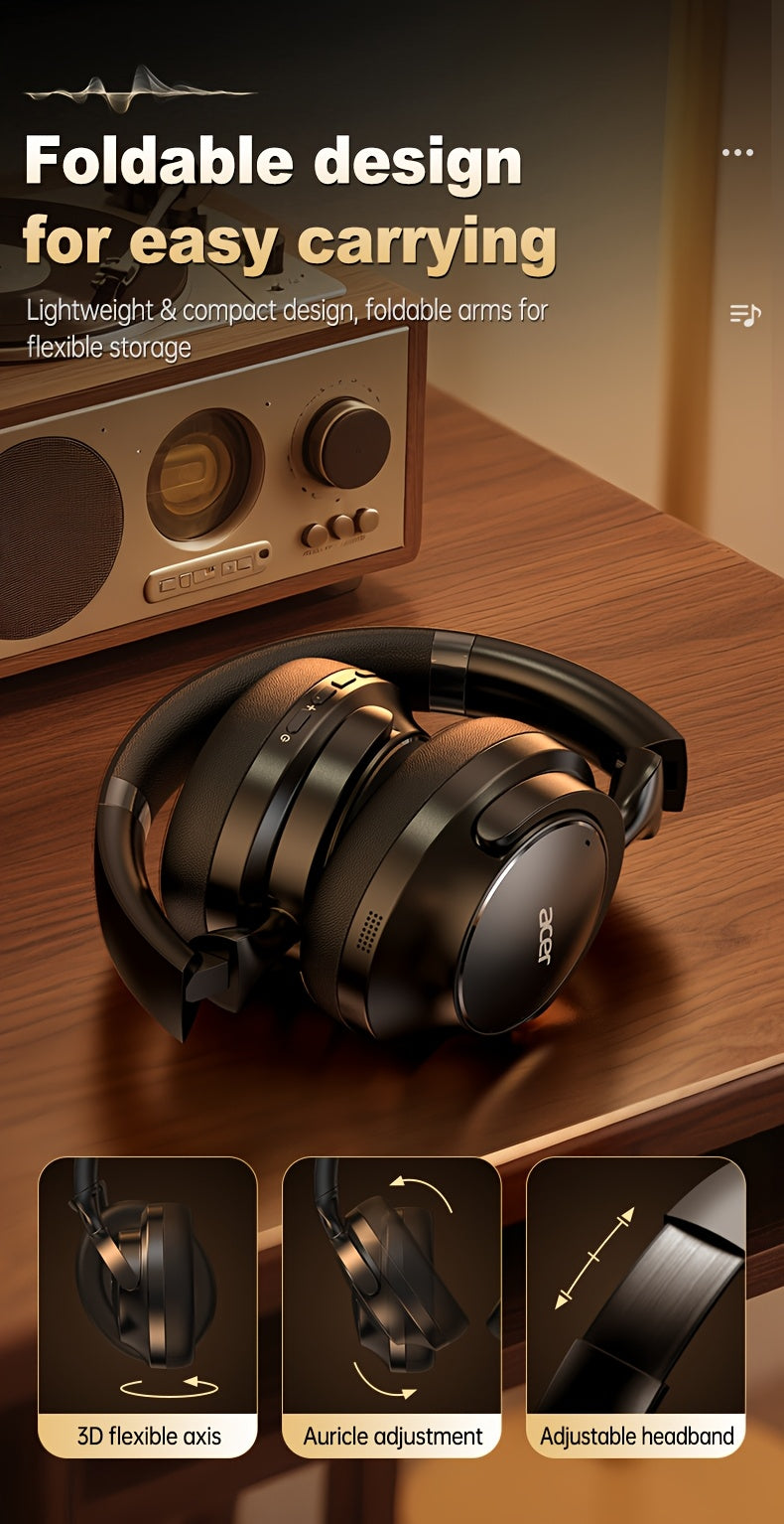 Acer Ohr560 Over-Ear Wireless Headphones with ANC Noise Cancellation, Full-Coverage Ear Design, Foldable, Built-In Microphone, Hi-Fi Stereo Sound, HD ENC Call Noise Reduction, Compatible with 3. 5mm Audio Cable, Ideal for Work, Travel, And Gaming Use