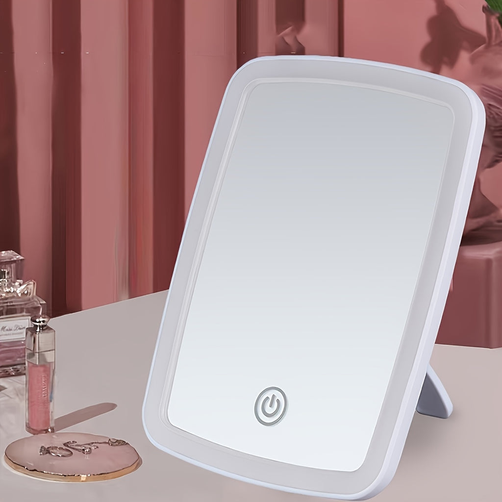 LED Makeup Mirror with Touch Sensor, Pocket Mirror, Travel Vanity Mirror in 3 Lighting Modes - White, Daylight and Warm Light, Adjustable Brightness, Portable Folding Desktop Cosmetic Mirror with USB Charging, Compact for Travel, Beauty Companion, Gift fo
