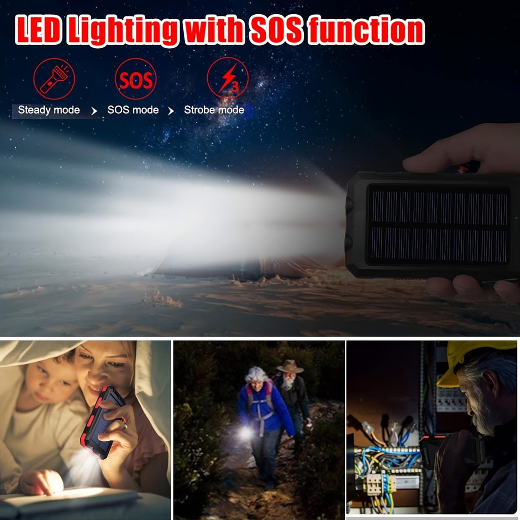 [Outdoor Camping] 20000Mah USB Portable Charger Solar Power Bank, Dual 5V USB Port Output for All Mobile Devices Built-In Flashlight with Compass for Outdoor Camping Emergency Use, Power Bank Portable Portable Power Bank Solar Power Bank Battery Power Ban
