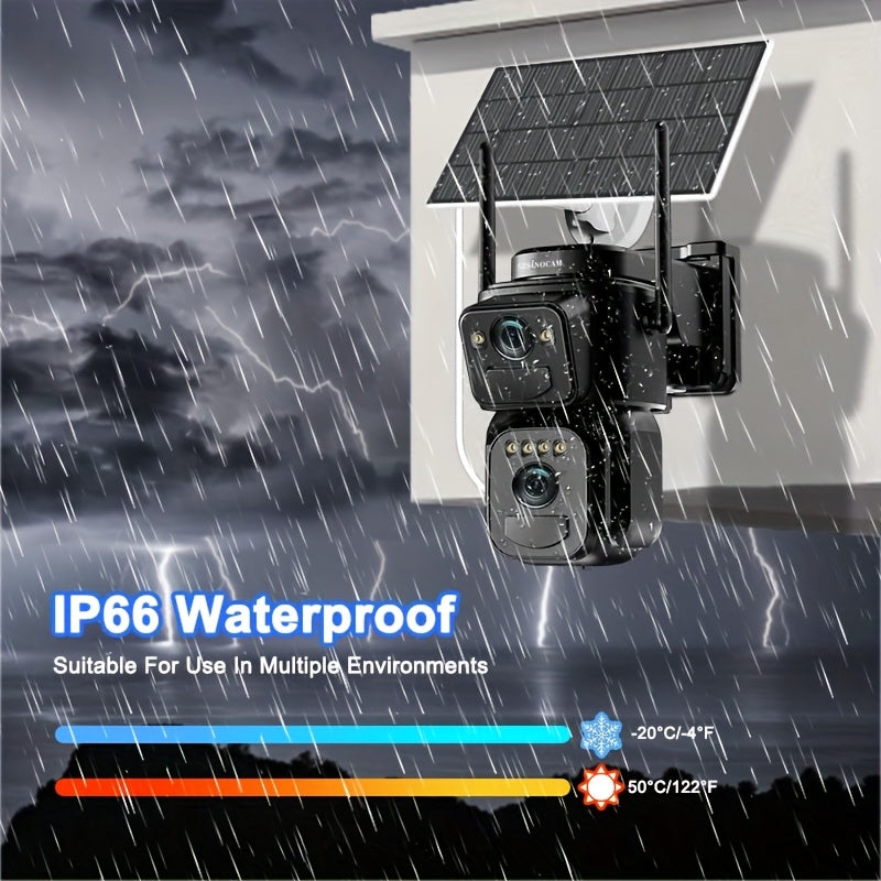 IP66 Waterproof [10x Zoom] 360-degree Low-power CCTV Solar Panel Battery 2K WiFi Camera With Spotlight Alarm, Motion Detection, Color Night Vision, Two-way Audio