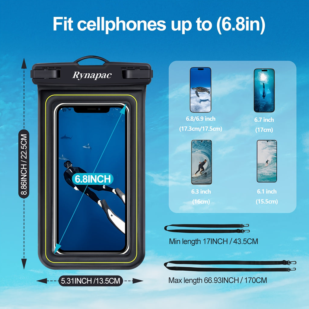 [2pcs Floating Phone Bag] Rynapac 2pcs Floating Phone Bag for IPhone16 15 14 13 12 11 Pro Max Phone Dry Bag for All Mobile Phones, Beach Water Park Universal Floating Bag