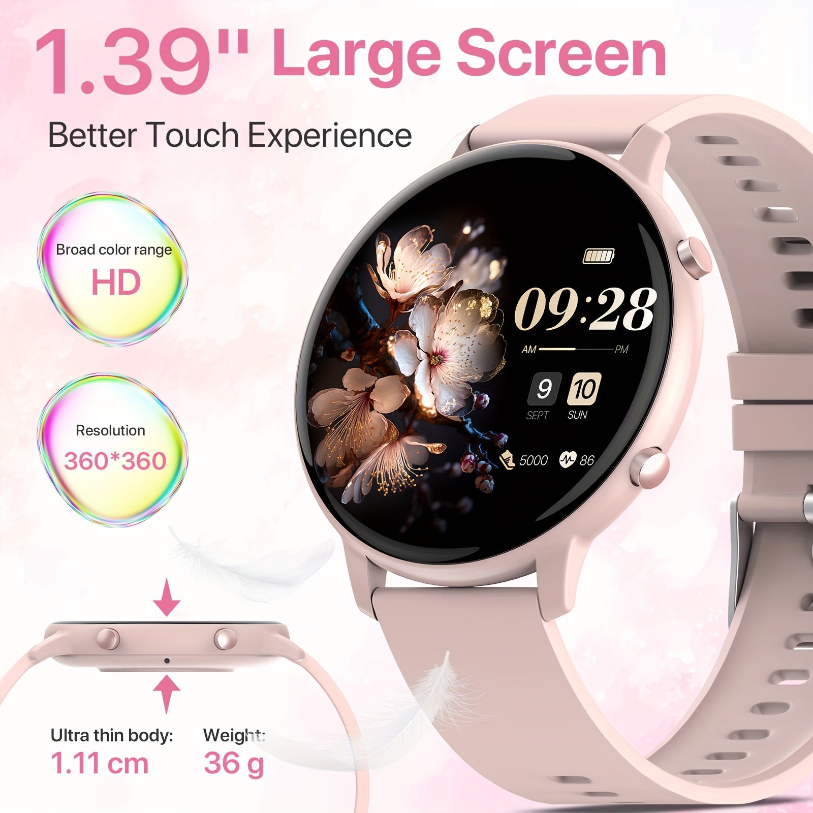 Smart Watch Gift for Women, 1.39-inch Full Touch Screen, Smart Call Watch with Answer and Make Call for iPhone and Android Phones, Message Push, Fitness Tracking Watch, Pedometer, Distance, Calories, 100+ Sports Modes, Sports Smart Bracelet, Weather, Stop