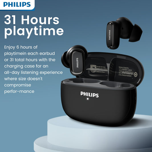 Philips Active Noise Reduction Wireless Earbuds with Touch Control, Dual Beamforming Mics, 18H Playtime, Secure Sport Fit, Wireless 5.4, Type-C Charging, Compatible with iPhone/Android - Perfect Gift for Men & Women! TAT2569, Earbuds Wireless