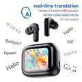 ANC Noise Cancelling AI Translation Headphones, Multi-Chinese Translation, with LCD Screen, In-Ear Comfortable Wear, Suitable for Business Meetings, International Travel