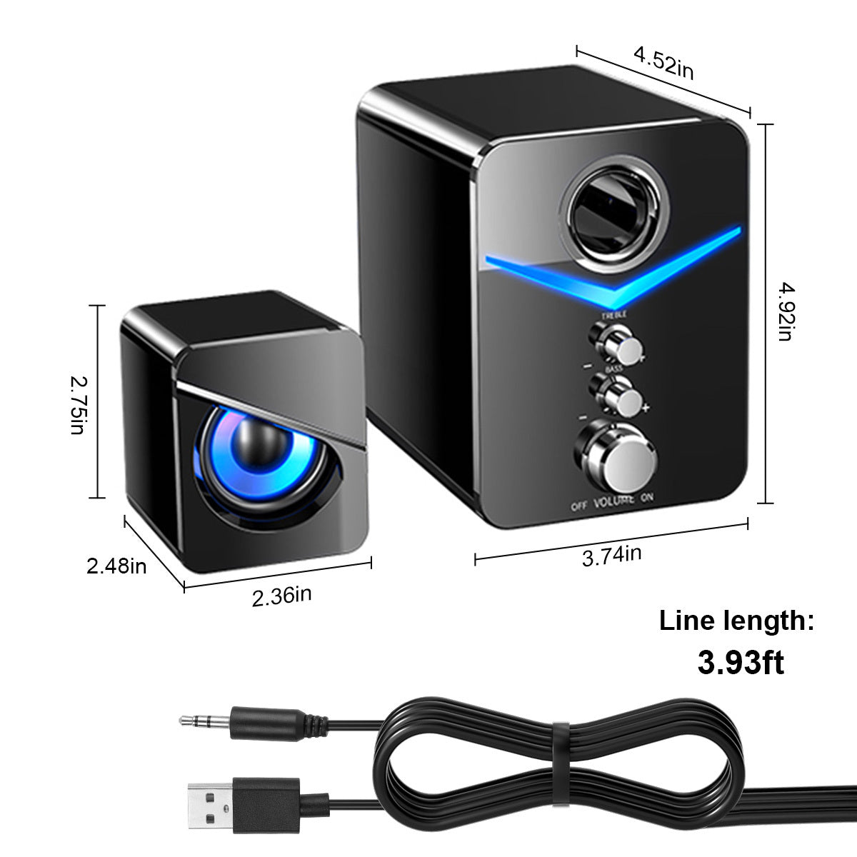 Computer Speakers, USB Powered Wired Desktop Laptop Desktop Audio System with 3" Subwoofer and Dual 2" Tweeter, 3.5mm Aux Audio Input Game Speaker