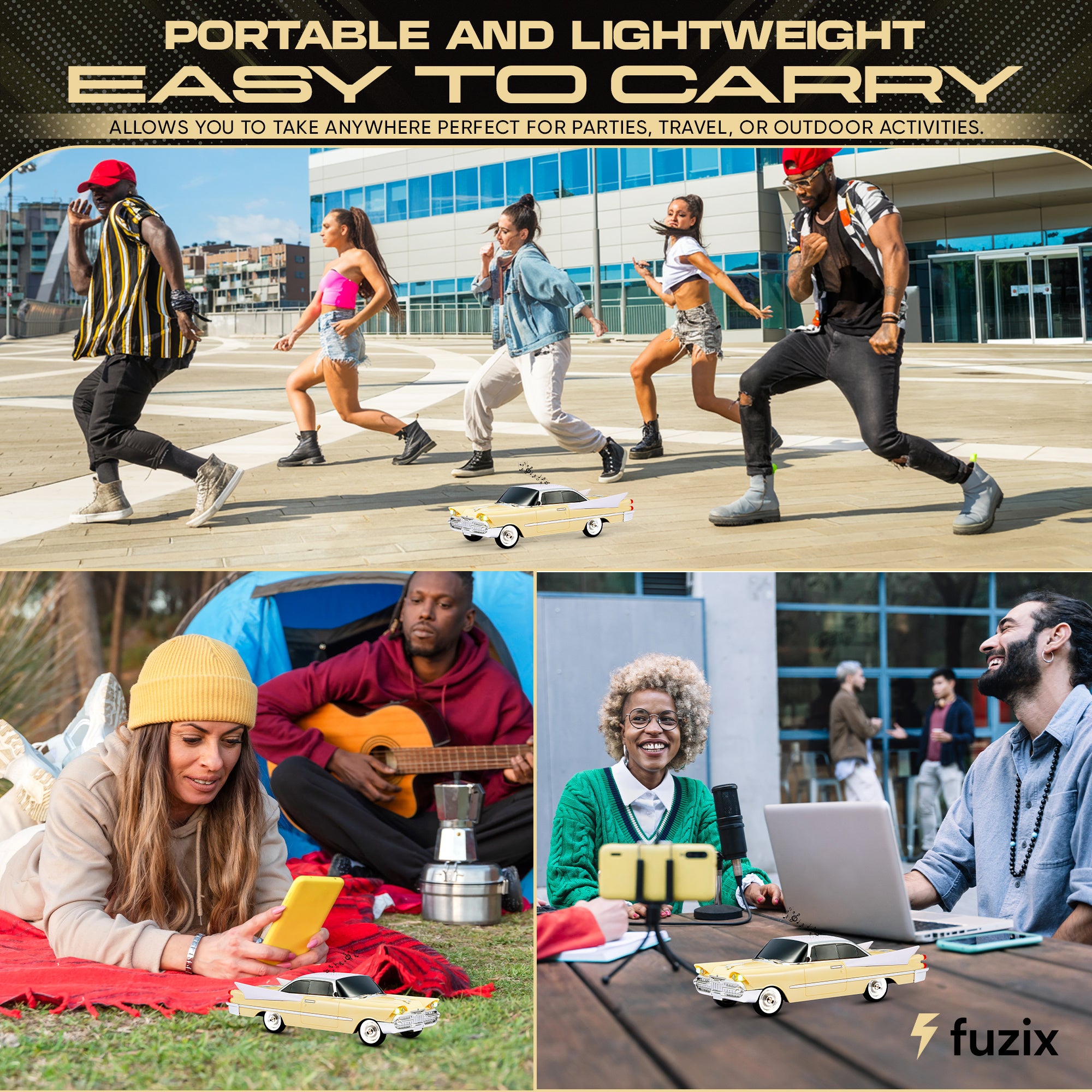 Fuzix WS-1965 Car Bluetooth Portable Speaker, Retro Car-Style Wireless Stereo Speaker with LED Headlights and Taillights, AUX/USB/TF/FM Radio Playback, Rechargeable Battery, High-Power Clear Sound, Multiple Playback Modes, Perfect Festival Gift, Ideal for