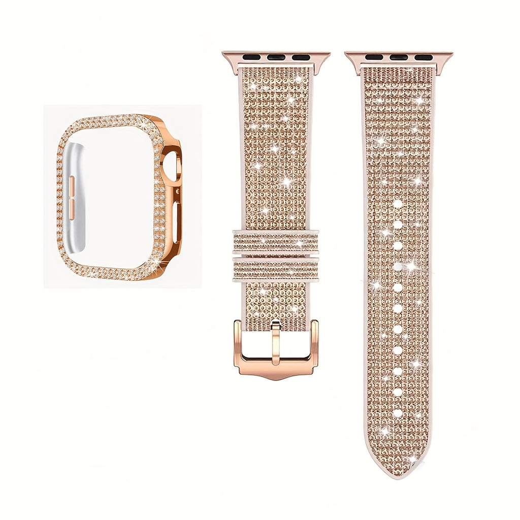 Elegant Fashion Chameleon Watch Band And Case for Apple Watch, Compatible with Series 1-9, SE, Ultra, Crystal Rhinestone Embellished, Shockproof Hard PC Material Protective Cover, Stylish Watch Upgrade, Durable Strap, Highquality Band, Fashionable Wristba