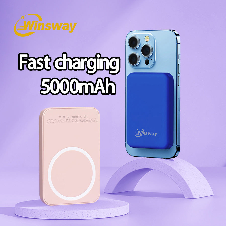 Winsway 5000mAh magnetic mini mobile power bank, supports PD and QC 3.0 fast charging, colorful and versatile, suitable for iPhone 17/16/15/14/13 series