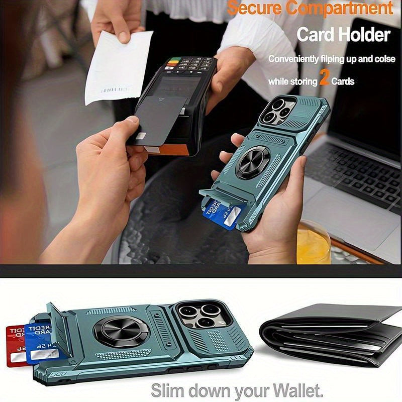 Phone Case: Shockproof with Card Slot, Phone Case & Protective Cover Compatible for IPhone17, 17Air, 17 Pro And 17 Pro Max, for iPhone 16 Pro Max 15 Pro 14 Plus 13 PM 12 11 Mini. Also Fits iPhone 17 Series Models with Card Storage Function.Ring