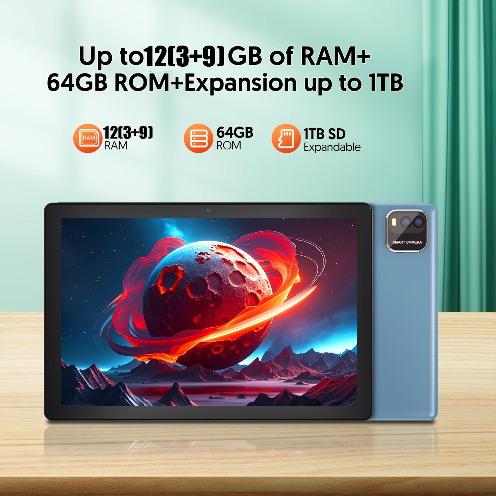 Android 15 Tablet with A Quad-core CPU And WiFi 6 Connectivity, Equipped with A 2+8MP Dual Camera And 12GB(3GB+9GB) RAM, 64GB ROM+1TB Expansion Support. Features A 10.1-inch Display, 6000mAh Battery, Optional Keyboard, Protective Case. Mouse, Stylus