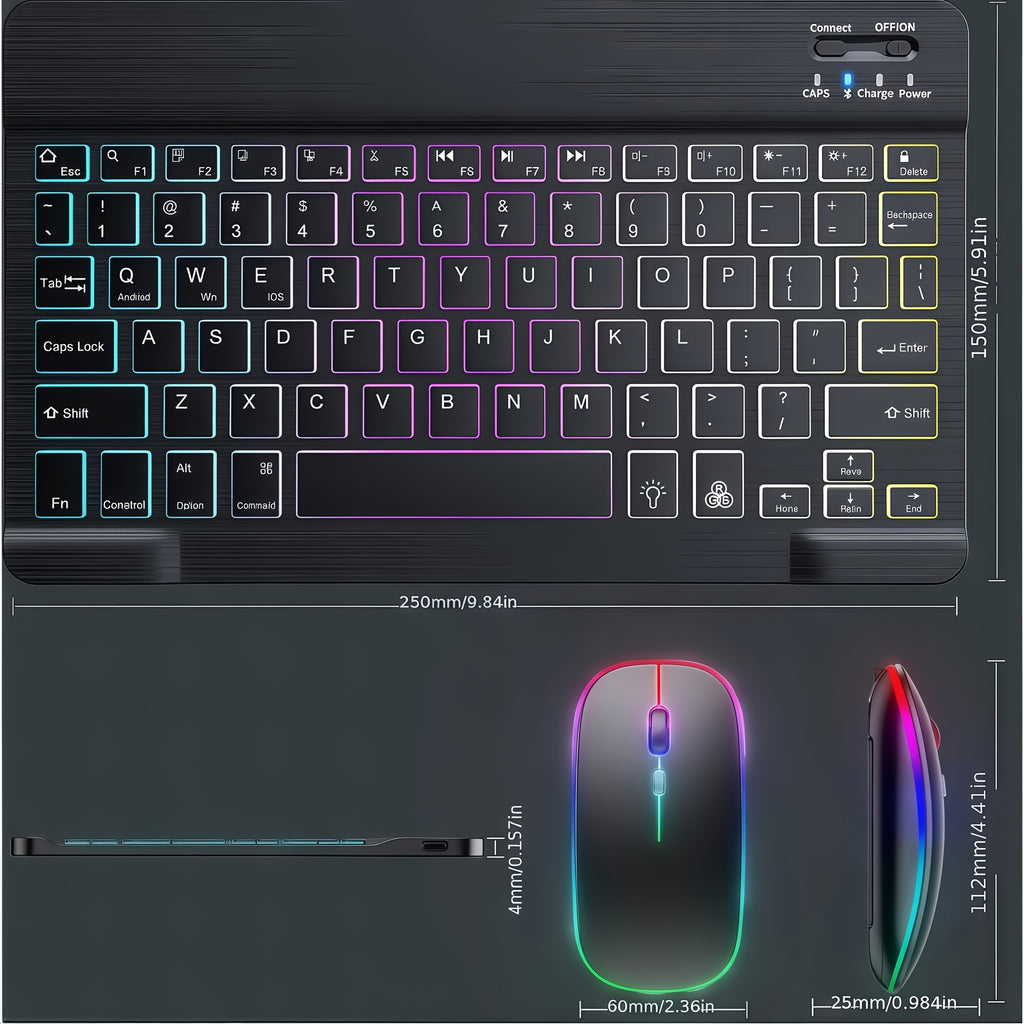 KLZO Keyboard and Mouse Combo Compatible for PC, Computer Set with Color-Changing Backlight, 7 Color RGB, Quiet Scissor- Keys, Ultra-Thin Compact, - (No Adapter Included)