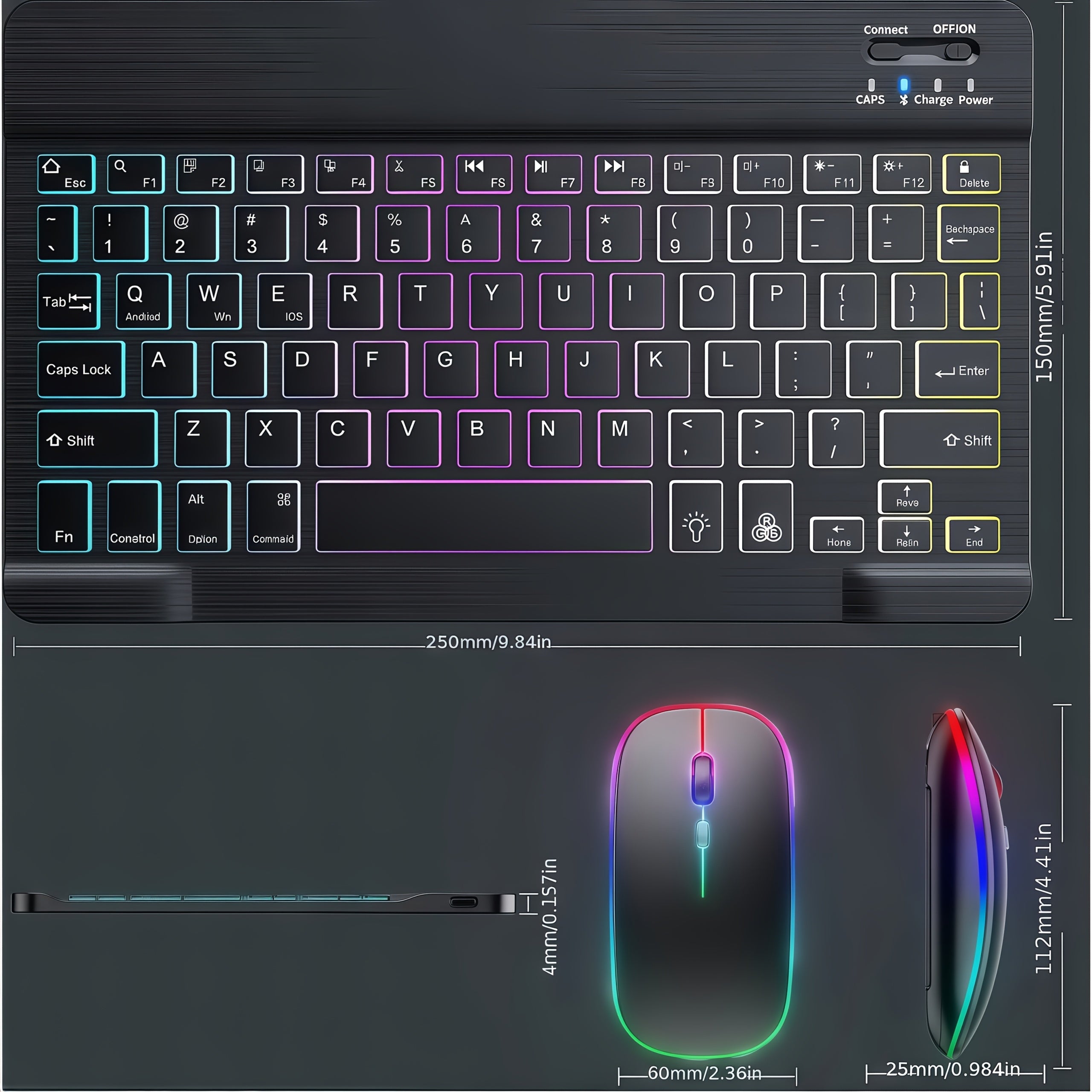 KLZO Keyboard and Mouse Combo Compatible for PC, Computer Set with Color-Changing Backlight, 7 Color RGB, Quiet Scissor- Keys, Ultra-Thin Compact, - (No Adapter Included)